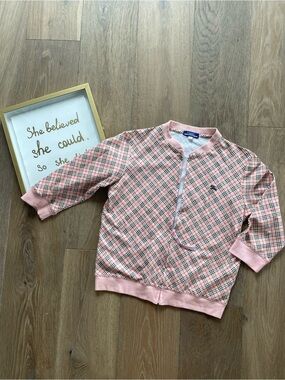 Burberry Blue Label Japan Pink Plaid Zip-Front Jacket 3/4 Sleeves